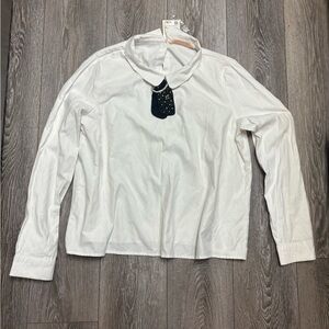 Zara White Long Sleeve Shirt with Black Lace Detail